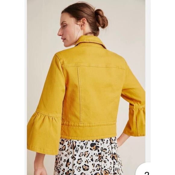 ANTHROPOLOGIE NORA flutter sleeve trucker jacket size Small - Picture 4 of 11